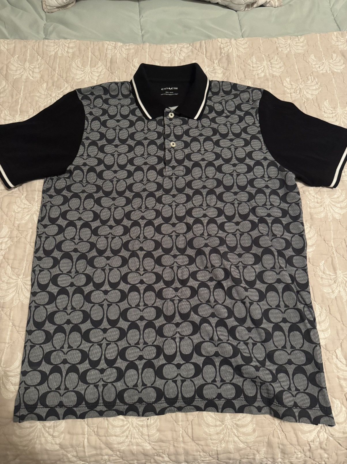 Coach Coach Men's Signature Monogram Polo Shirt Black/Charcoal Size US S / EU 44-46 / 1 - 1 Thumbnail