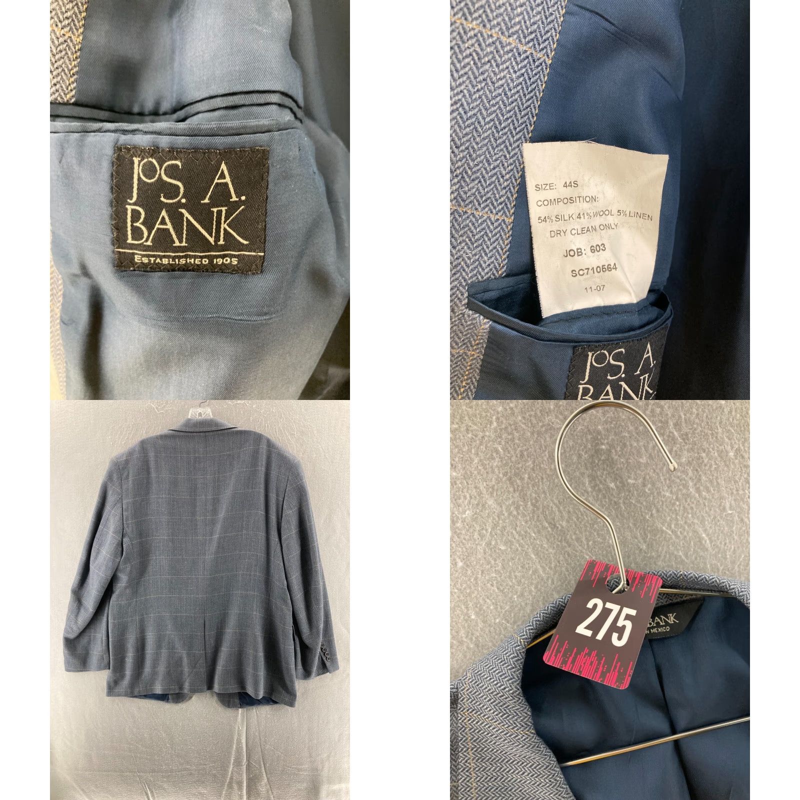 Jos. A. Bank VINTAGE Jos. A. Bank Blazer Mens 44S Grey Herringbone Silk Wool Blend 2 Piece 2-Button Front 44 Chest Regular Mens Blazer Grey Vintage 90s Size 44R - 8 Thumbnail