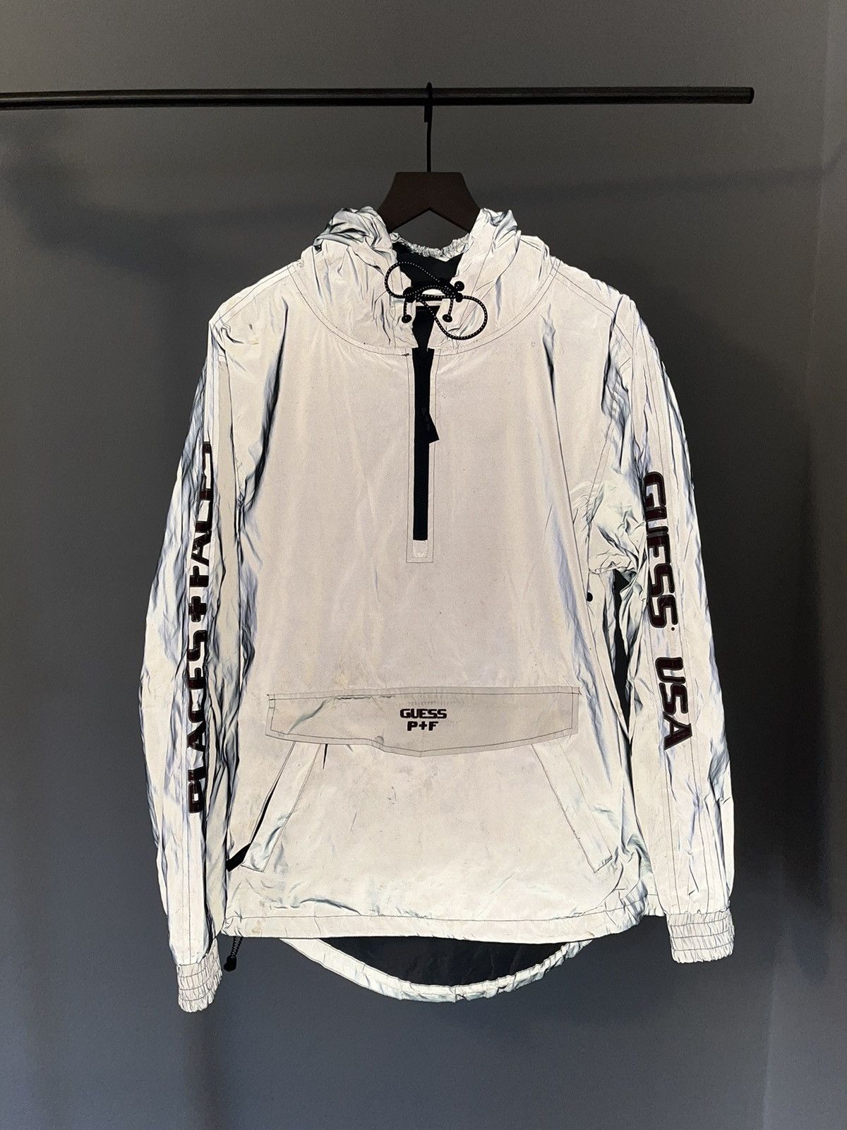 Image of Places + Faces X Guess 3M Reflective Half Zip Jacket in Silver, Men's (Size Large)