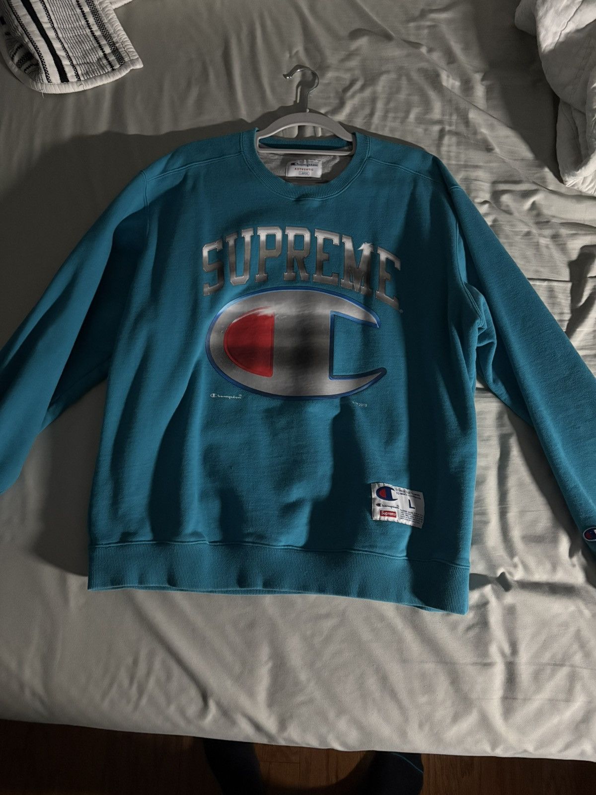 Supreme × The North Face Supreme Champion Chrome Crewneck Dark Teal (SS19) Size US L / EU 52-54 / 3 - 1 Thumbnail