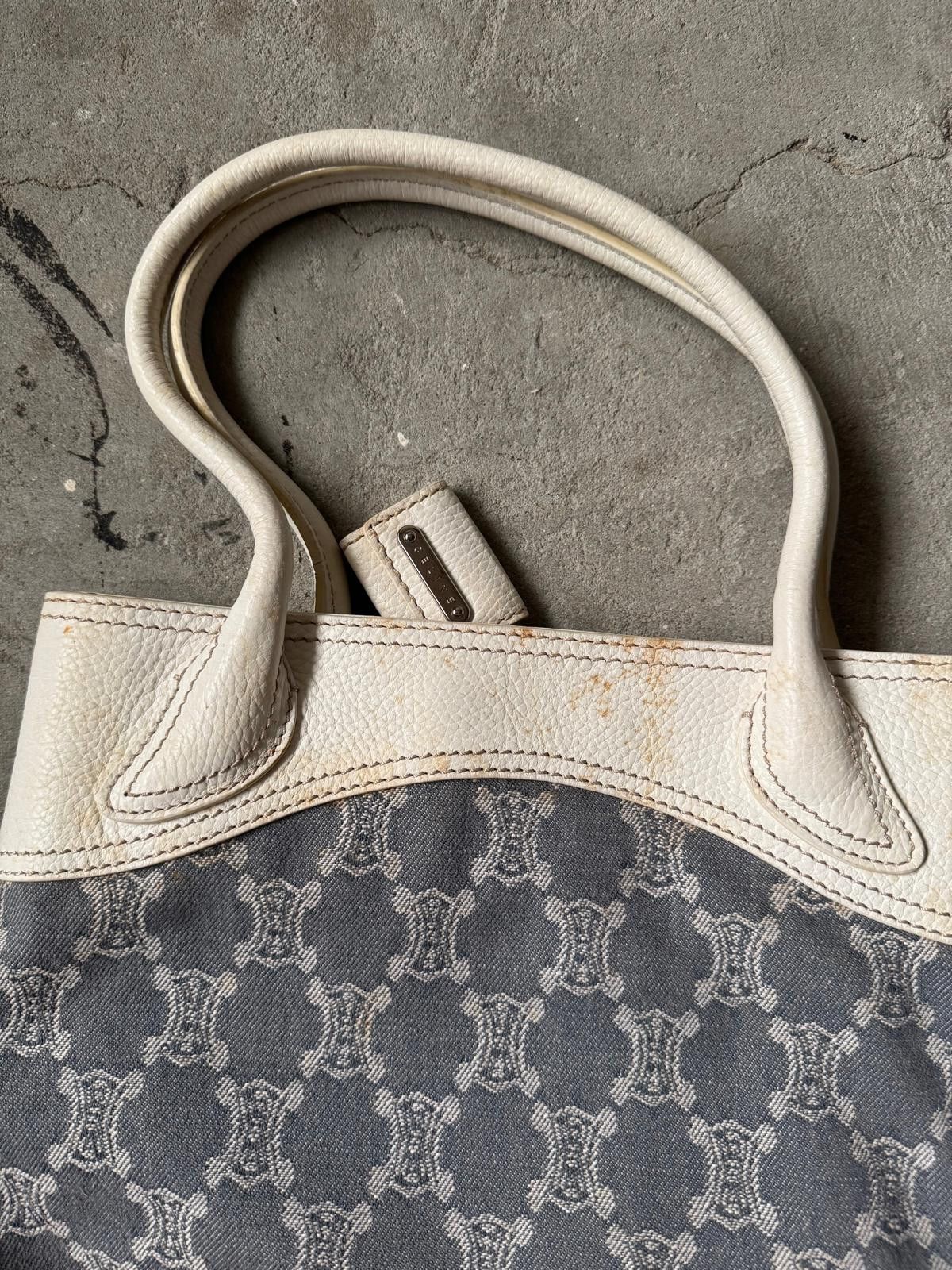 Celine Celine Triomphe Macadam Denim Tote Bag Blue/White Size ONE SIZE - 7 Thumbnail