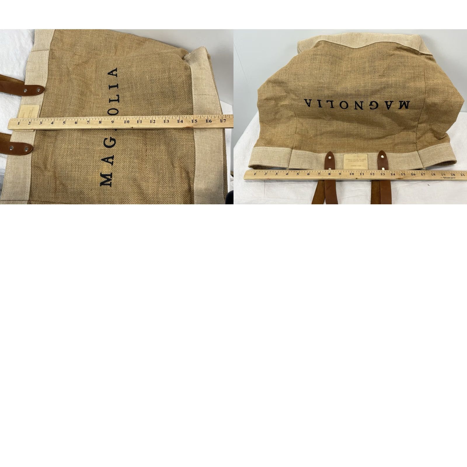 Apolis MAGNOLIA Market Apolis Large Shopping Tote Bag Jute Burlap Leather Handles Size ONE SIZE - 8 Thumbnail