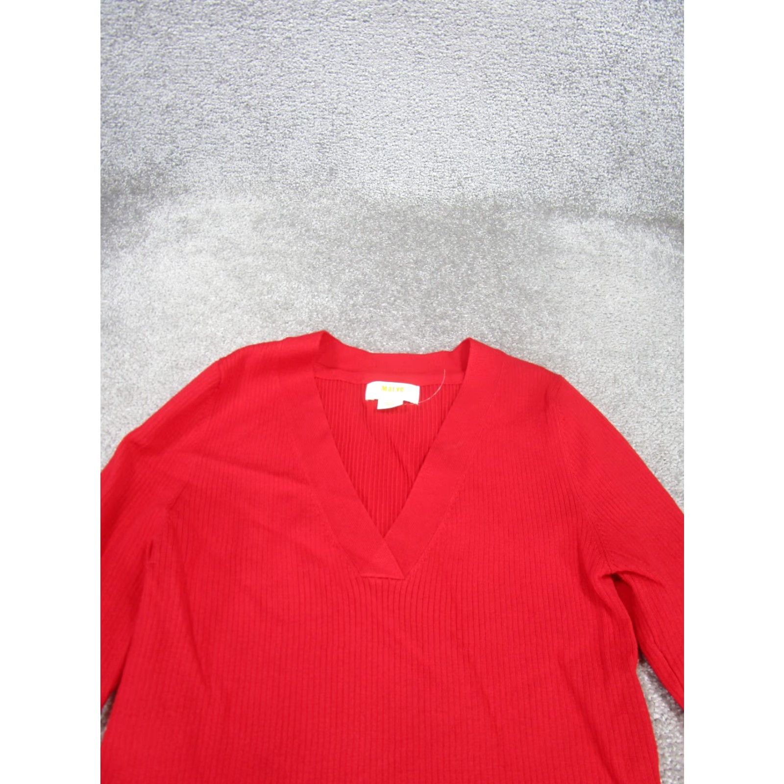Vintage Maeve Womens Shirt Small Red Ribbed Knit V-Neck Pullover Sweater Size S / US 4 / IT 40 - 2 Thumbnail