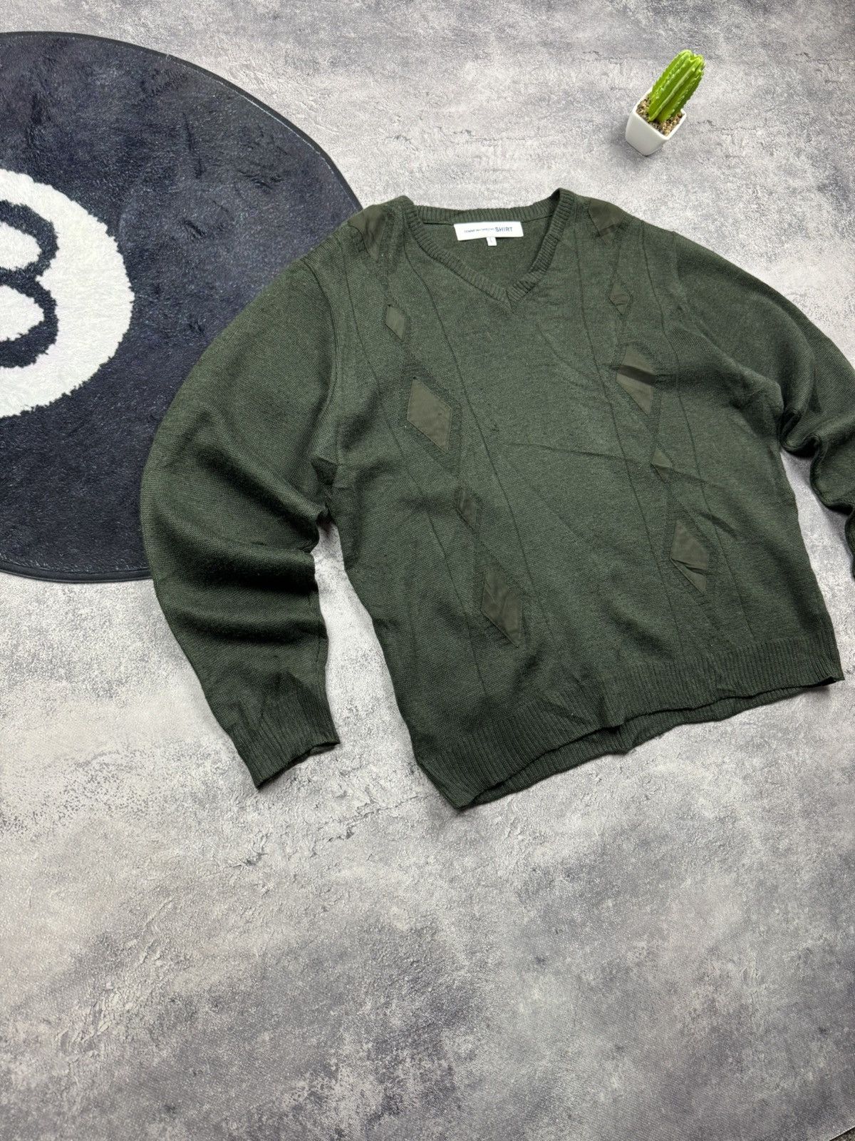Comme des Garcons SHIRT Comme des Garcons SHIRT Green V-Neck Patchwork Details Size US L / EU 52-54 / 3 - 2 Thumbnail