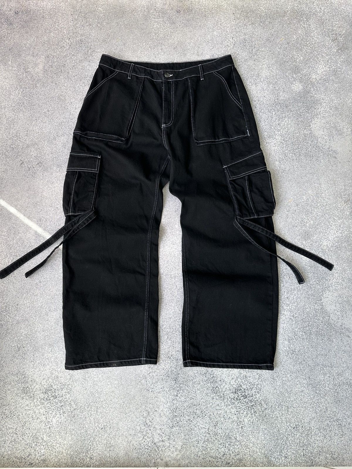 Pre-owned Vintage Japanese Bondage Baggy Black Cargo Pants