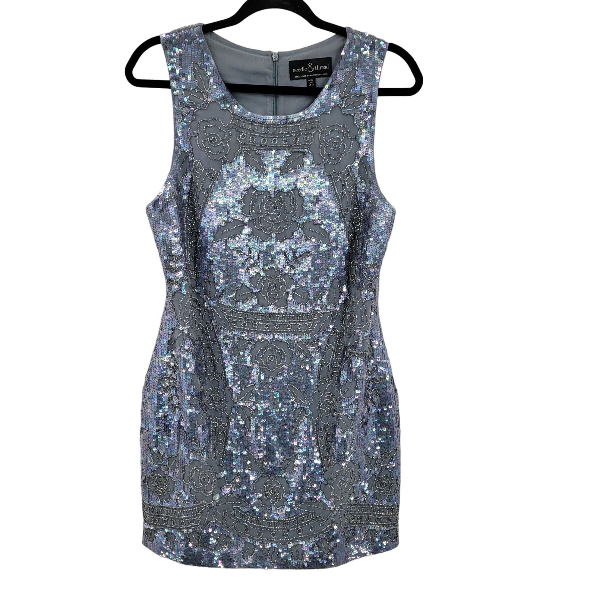 REVOLVE Revolve Needle & Thread Dress Sz 10 Dust Blue Lace Mini Sequ Size L / US 10 / IT 46 - 15 Thumbnail