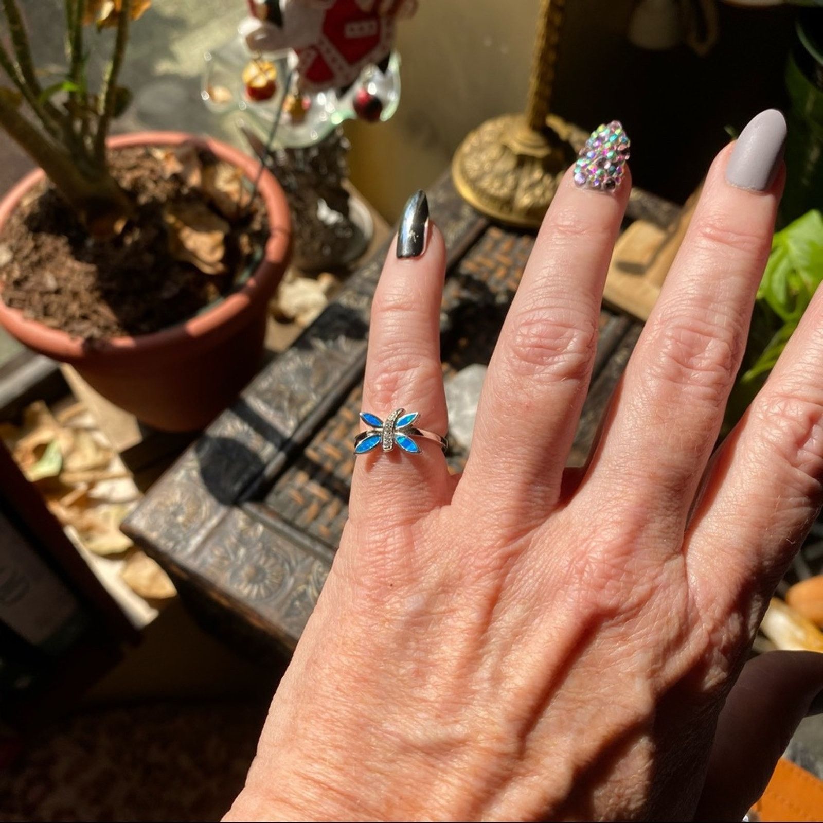 The Unbranded Brand Dragonfly Blue Opal & Cz Sterling Silver Ring Size ONE SIZE - 1 Thumbnail