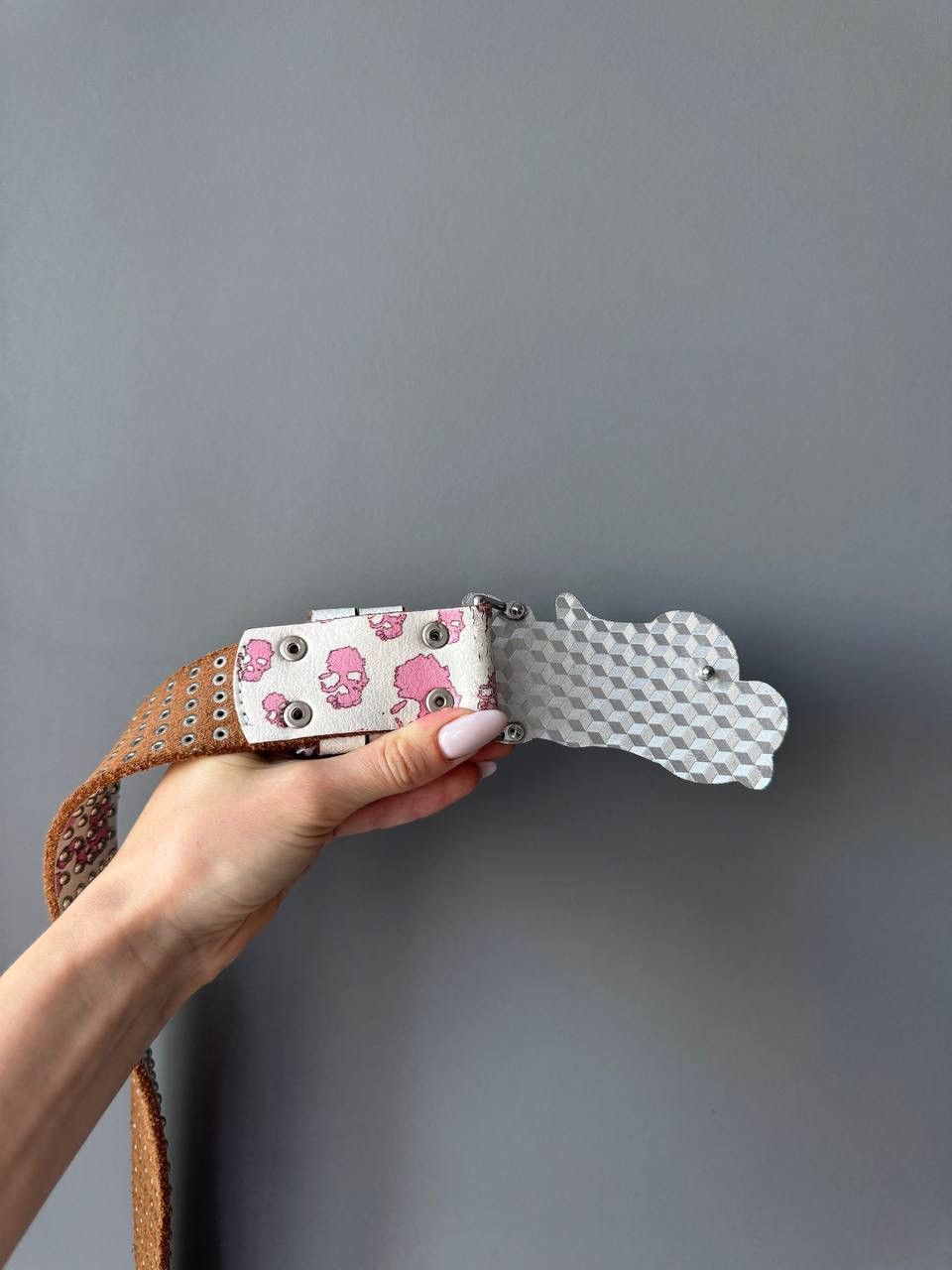 Japanese Brand Smet Avant Garde Y2K Skull Studded Diamond Leather Belt Size ONE SIZE - 3 Thumbnail