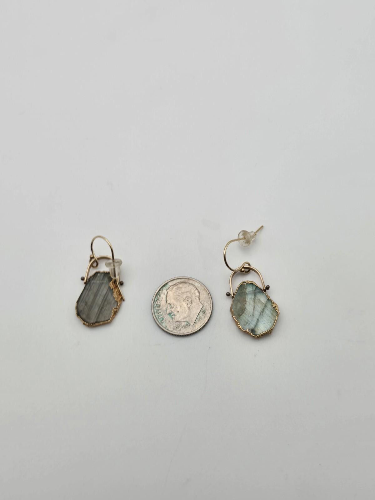 Studio D'Artisan Labradorite Slice Earrings 14K GF Strong Flash Boho Artisan Size ONE SIZE - 1 Thumbnail