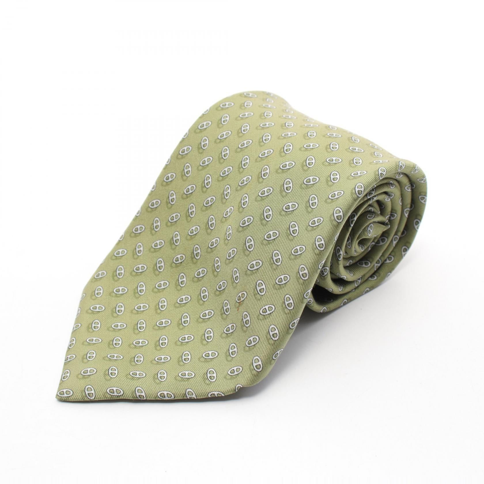 Hermes Hermes Chaine Pattern Tie Silk Green Size ONE SIZE - 1 Thumbnail