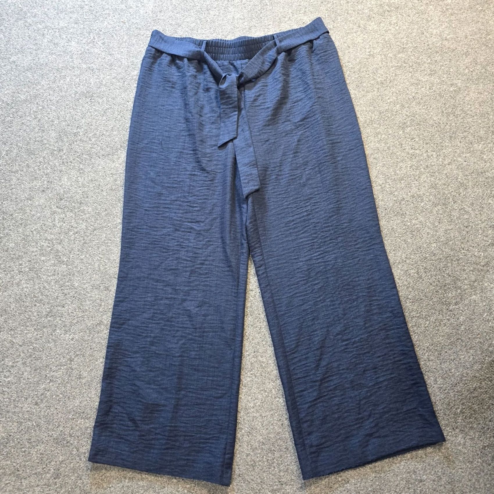 Vintage Wren Pants Womens XL Blue Textured Belted Wide Leg Lightweight Pull On Capsule Pants Size 25" / US 0 / IT 36 - 2 Thumbnail