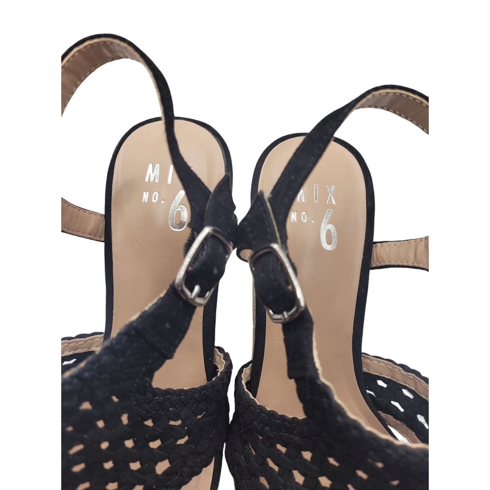 No. 6 Mix No 6 Black Wedge Sandals 4" Heel Like New! Sz 8.5M Size US 8.5 / IT 38.5 - 5 Thumbnail