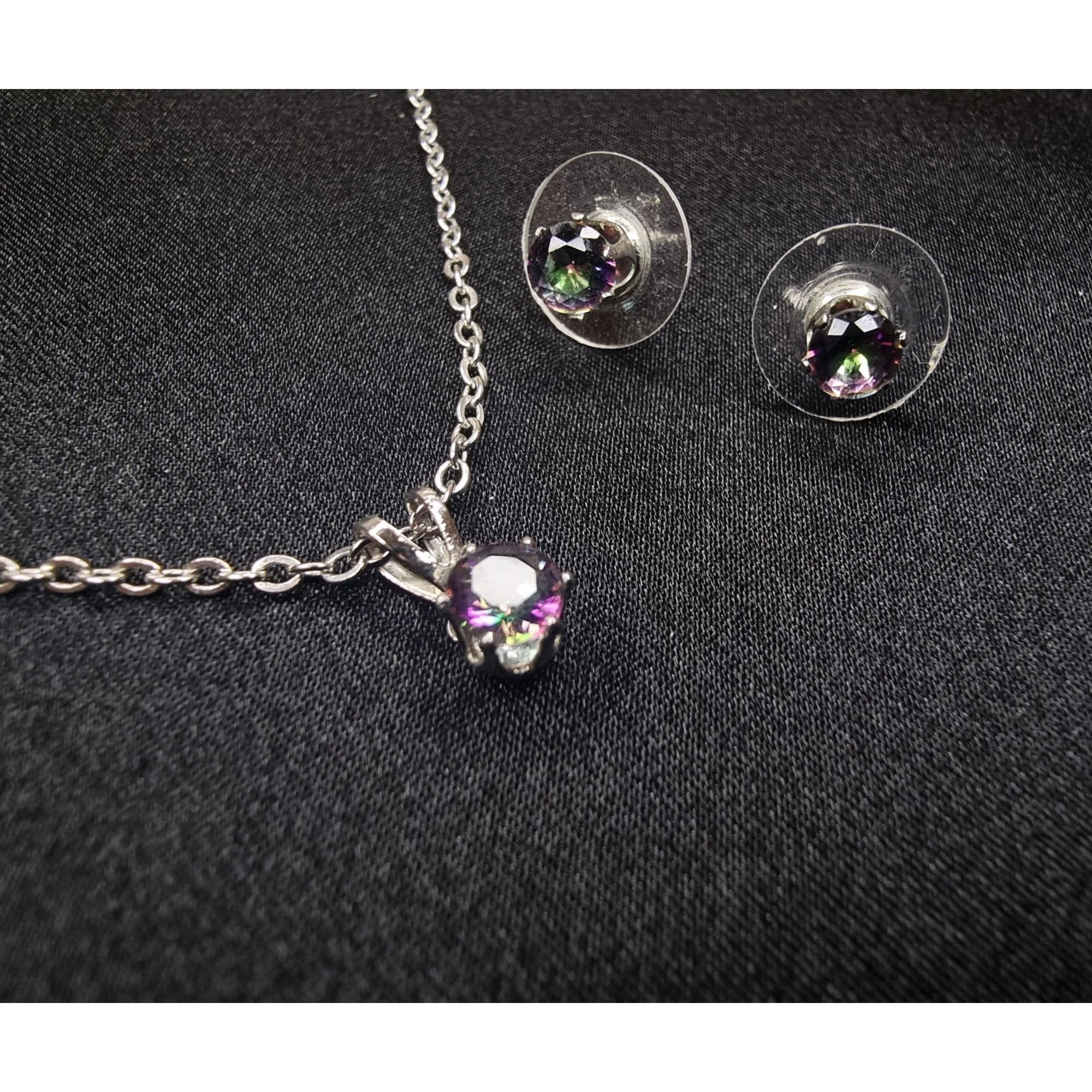 Vintage 925 Sterling Silver Necklace & Stud Earrings Set With Multi- Size ONE SIZE - 1 Thumbnail