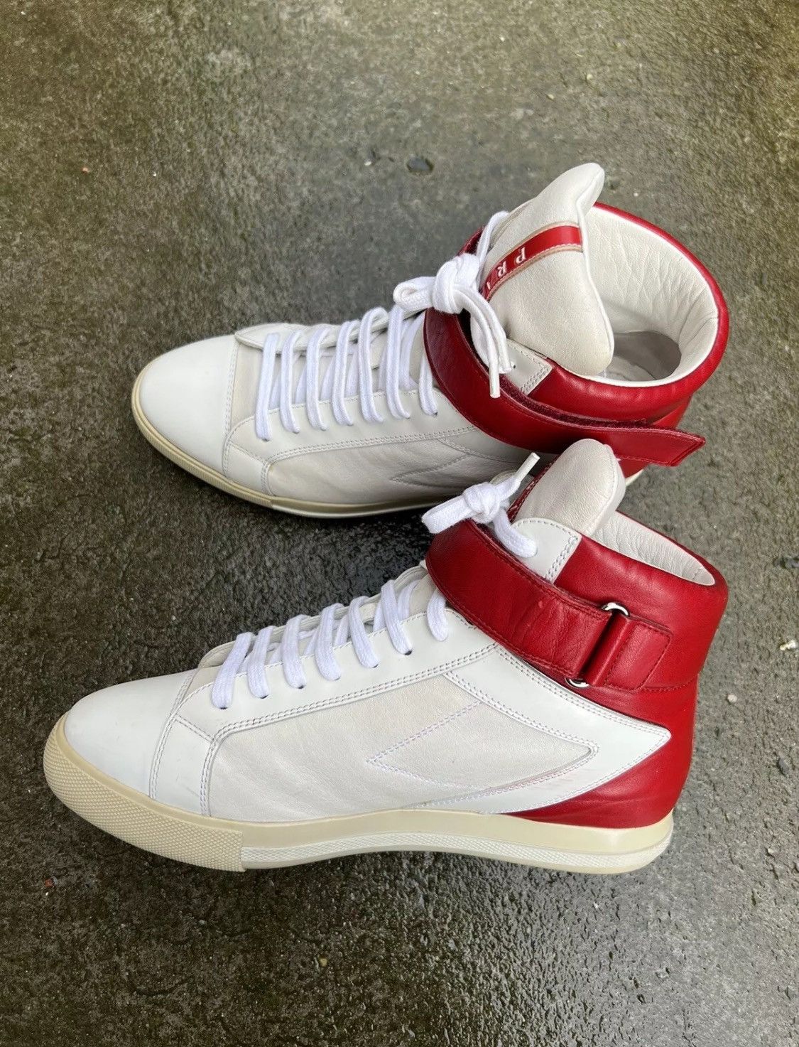 Prada ☄️Prada☄️White/Red Soft leather Sneakers (3T5743) Size US 8 / IT 38 - 7 Thumbnail