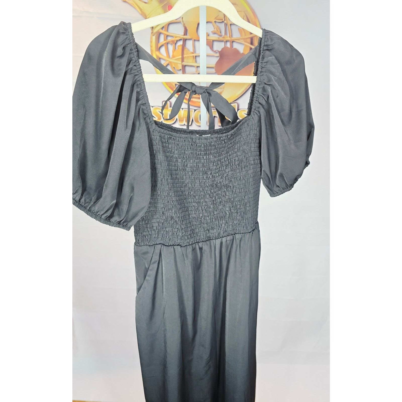 Other Welove Fashion Black Puff Sleeve Smocked Romper Jumpsuit L Size 34" / US 12 / IT 48 - 6 Thumbnail