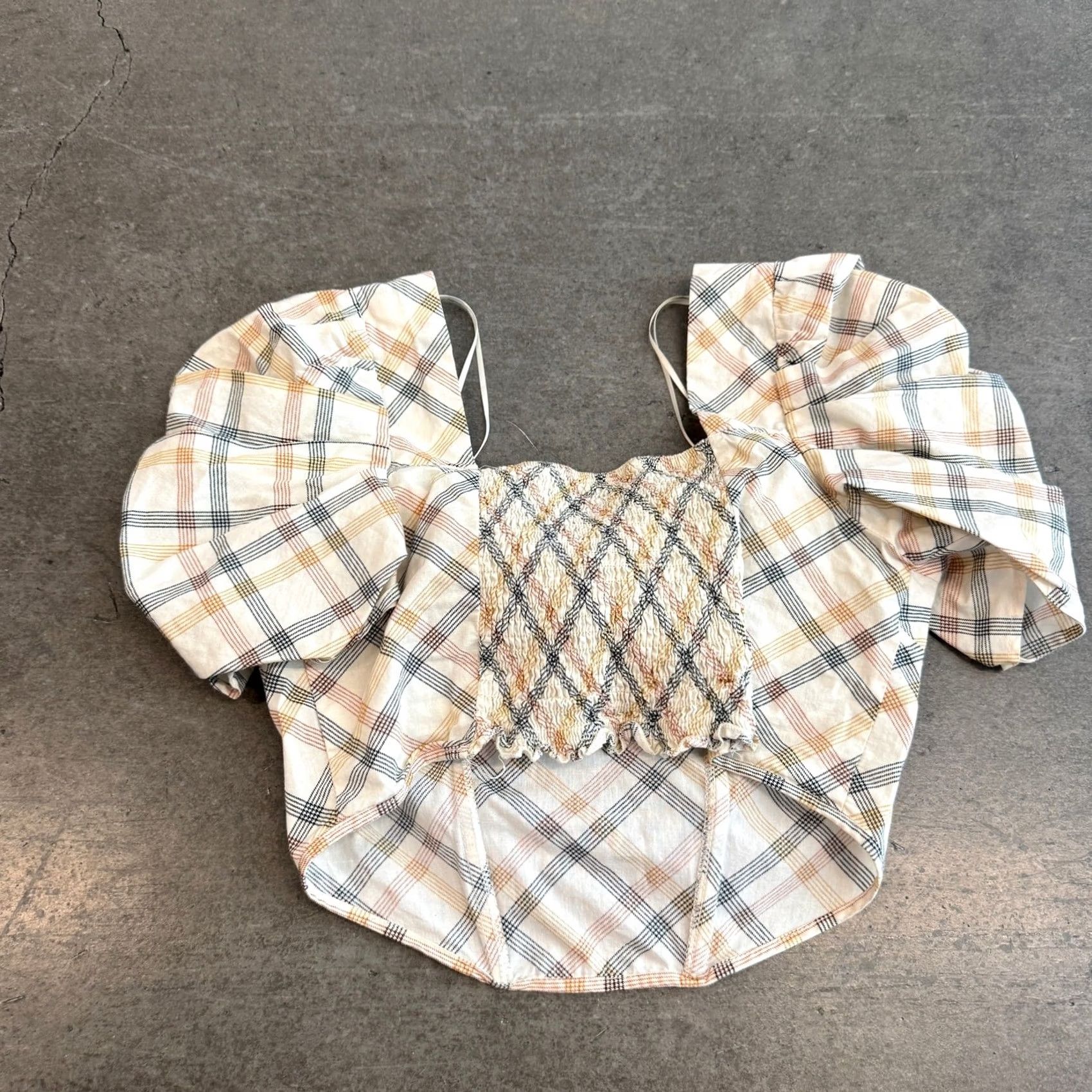 Vintage VINTAGE Milk & Honey Preppy Coquette Plaid Flutter Sleeve Fitted Top M Blouse Women White Size M / US 6-8 / IT 42-44 - 2 Thumbnail