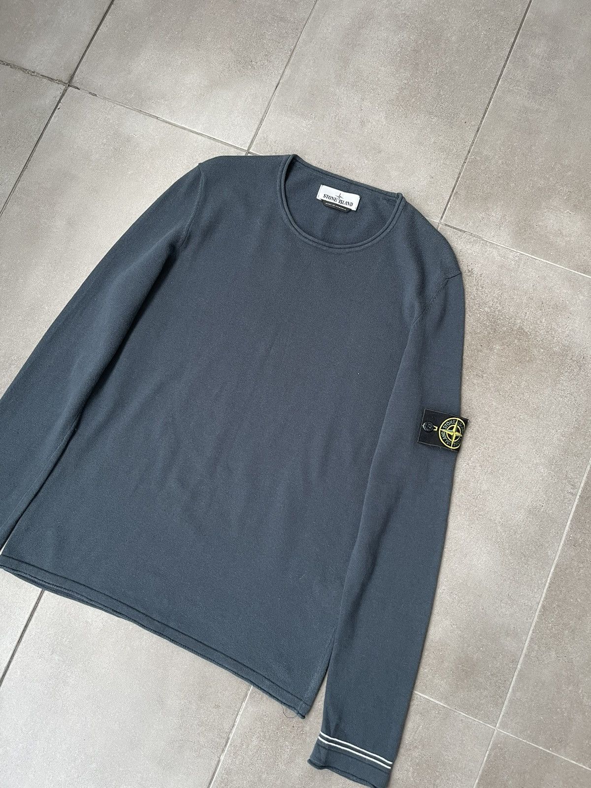 Stone Island Stone Island Navy Grey Striped White Sleeve Thin Sweater Size US M / EU 48-50 / 2 - 8 Thumbnail