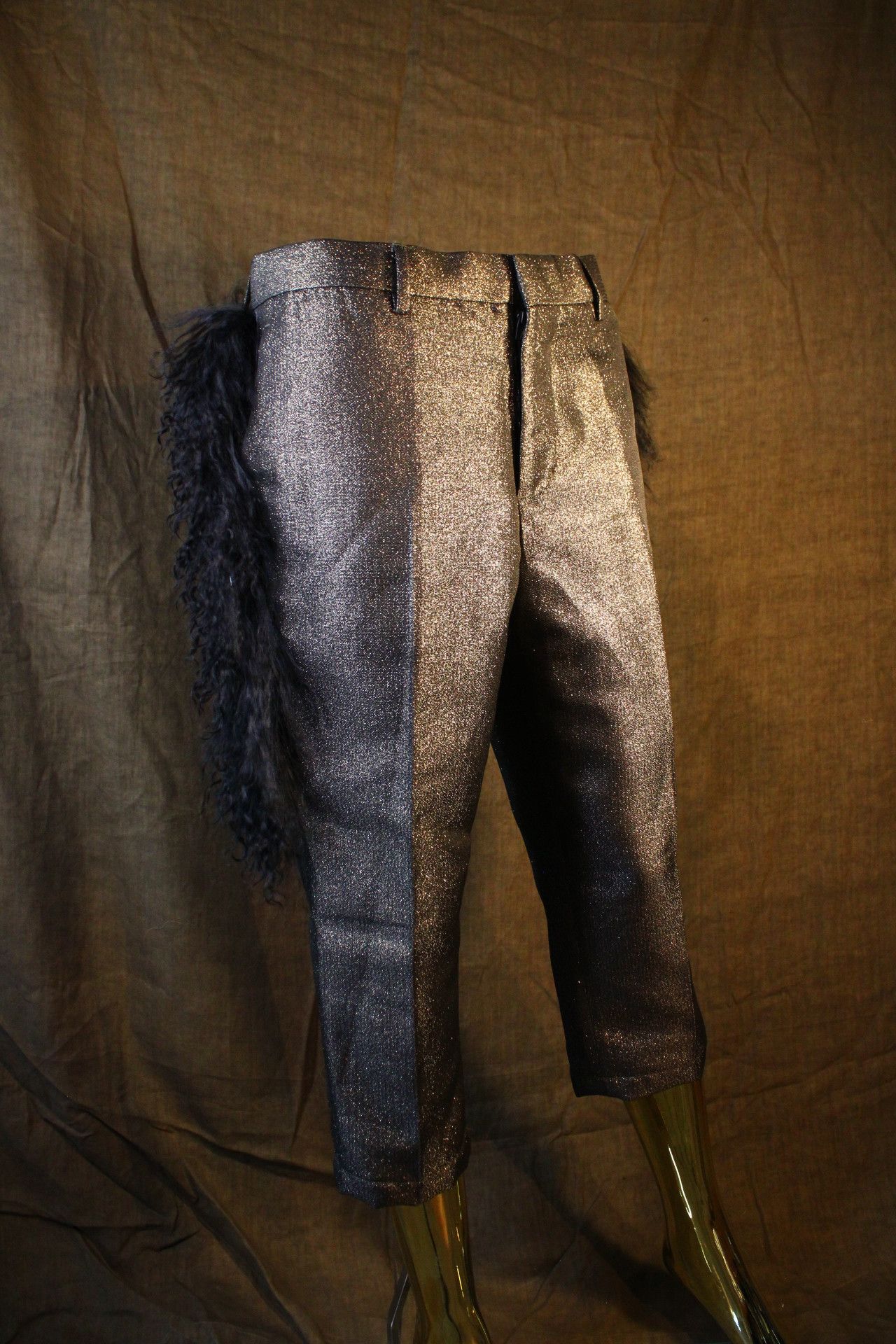 Other Metallic Pants with Black Mongolian Fur Size US 33 - 6 Thumbnail