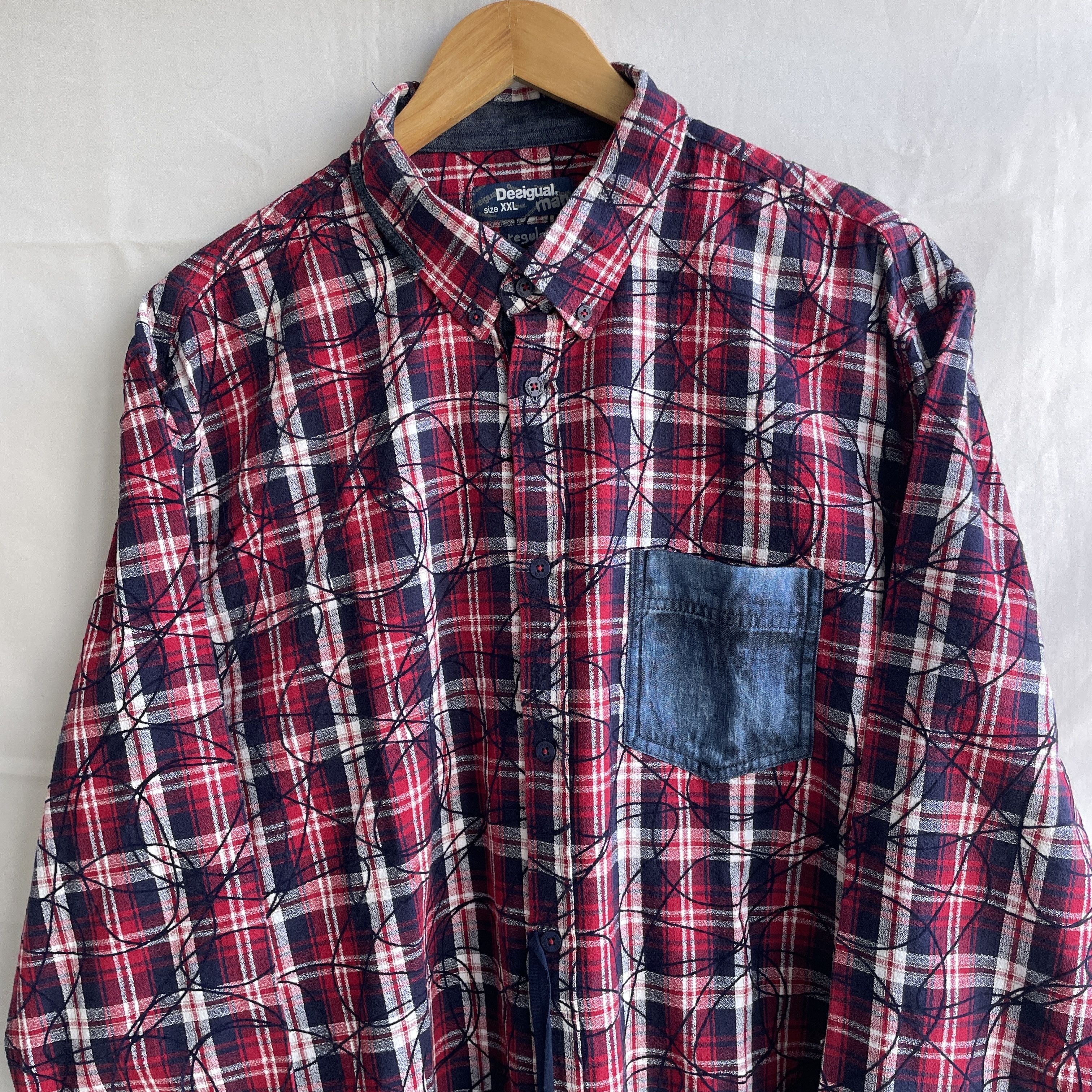 Desigual Desigual Plaid Flannel Scribble Embroidery Button Down Shirt Size US XXL / EU 58 / 5 - 3 Thumbnail