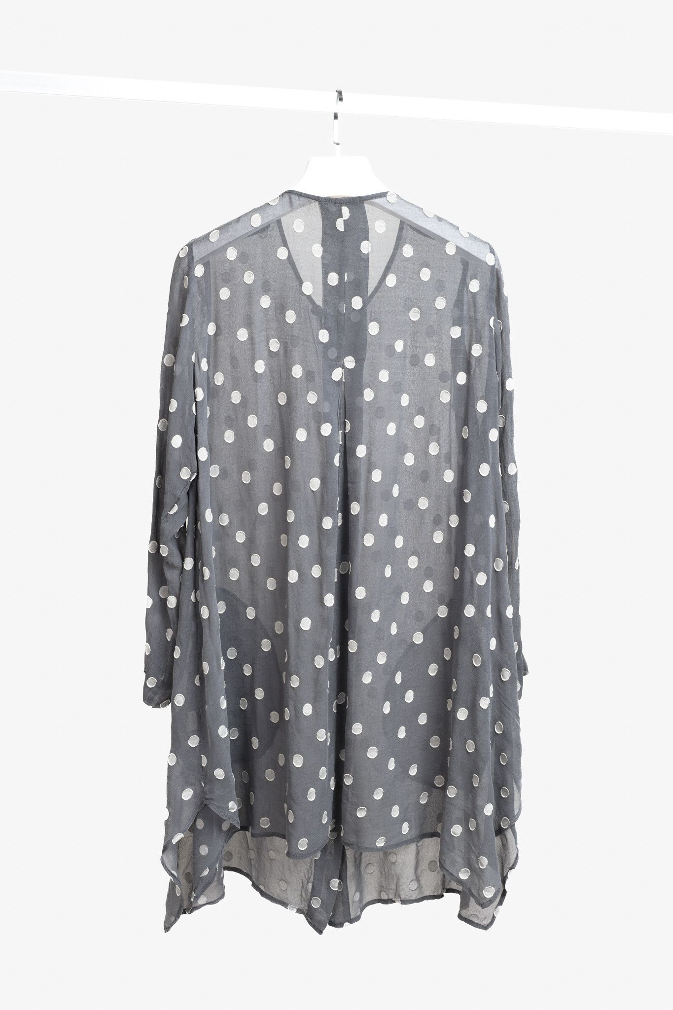 Designer Grizas Grey Polka Dots Silk Tunic Size M / US 6-8 / IT 42-44 - 2 Thumbnail