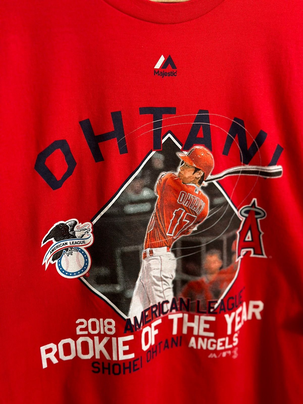 MLB × Majestic × Vintage Majestic Red 2018 AL Rookie of the Year Ohtani T-Shirt Size US L / EU 52-54 / 3 - 3 Thumbnail
