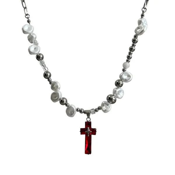 Jewelry Red Cross Pearl Necklace Size ONE SIZE - 6 Thumbnail