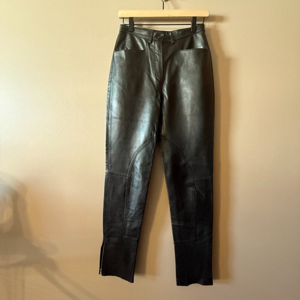 Donald Pliner Donald J Pliner Black Real Leather High Rise Ankle Zip Pant Size 27" / US 4 / IT 40 - 2 Thumbnail