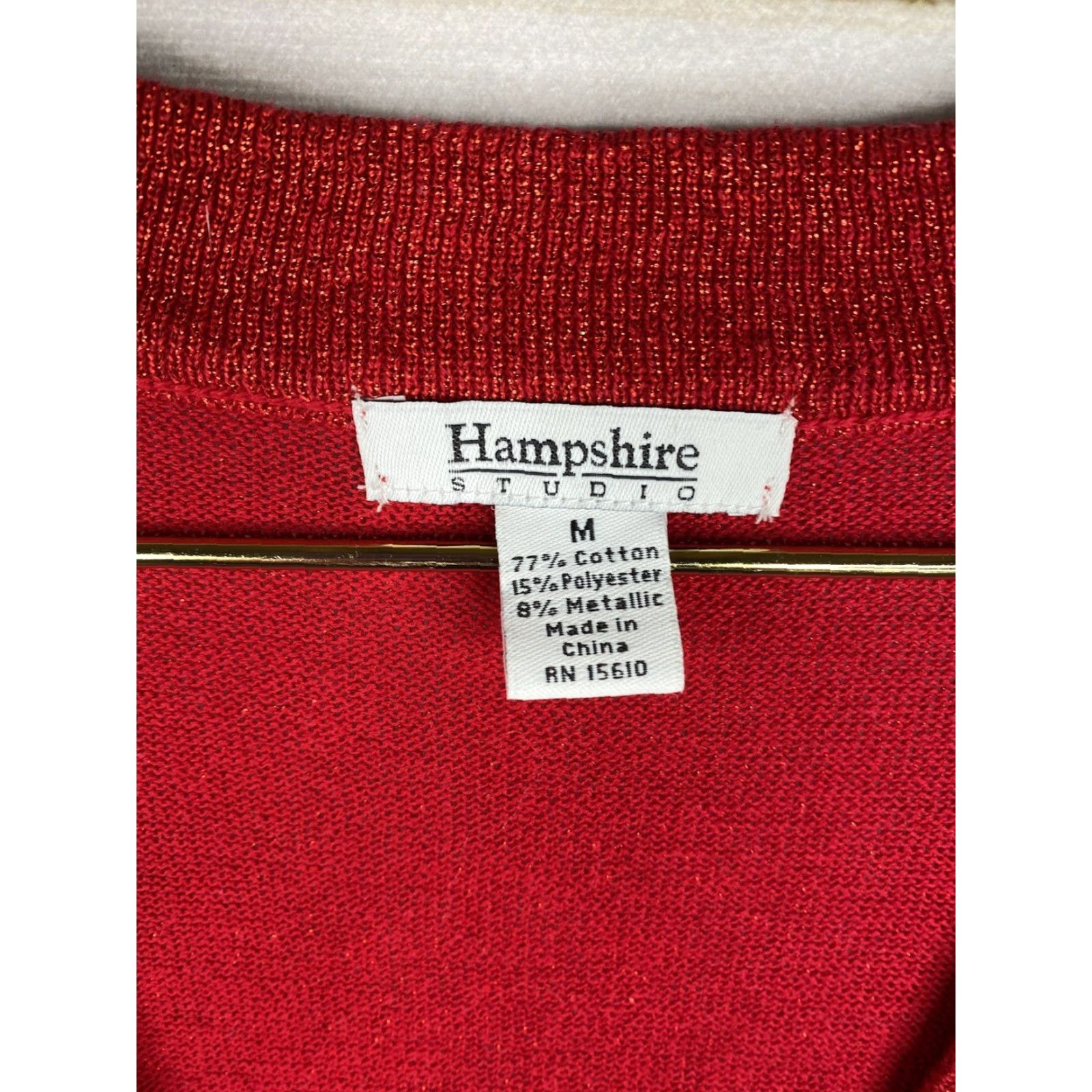 Vintage Hampshire Studio Sweater Womens M Red Cardigan V-Neck Button Up Glitter Knit Cotton Blend Size M / US 6-8 / IT 42-44 - 3 Thumbnail