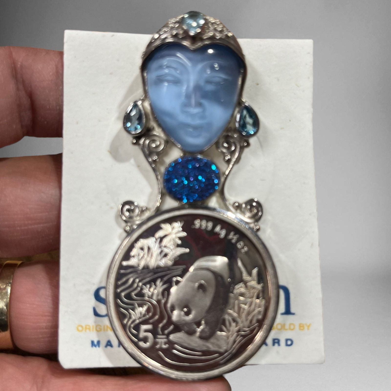 image of Generic Sajen Goddess Sterling Silver Stone .999 Ag Coin Brooch, Women's