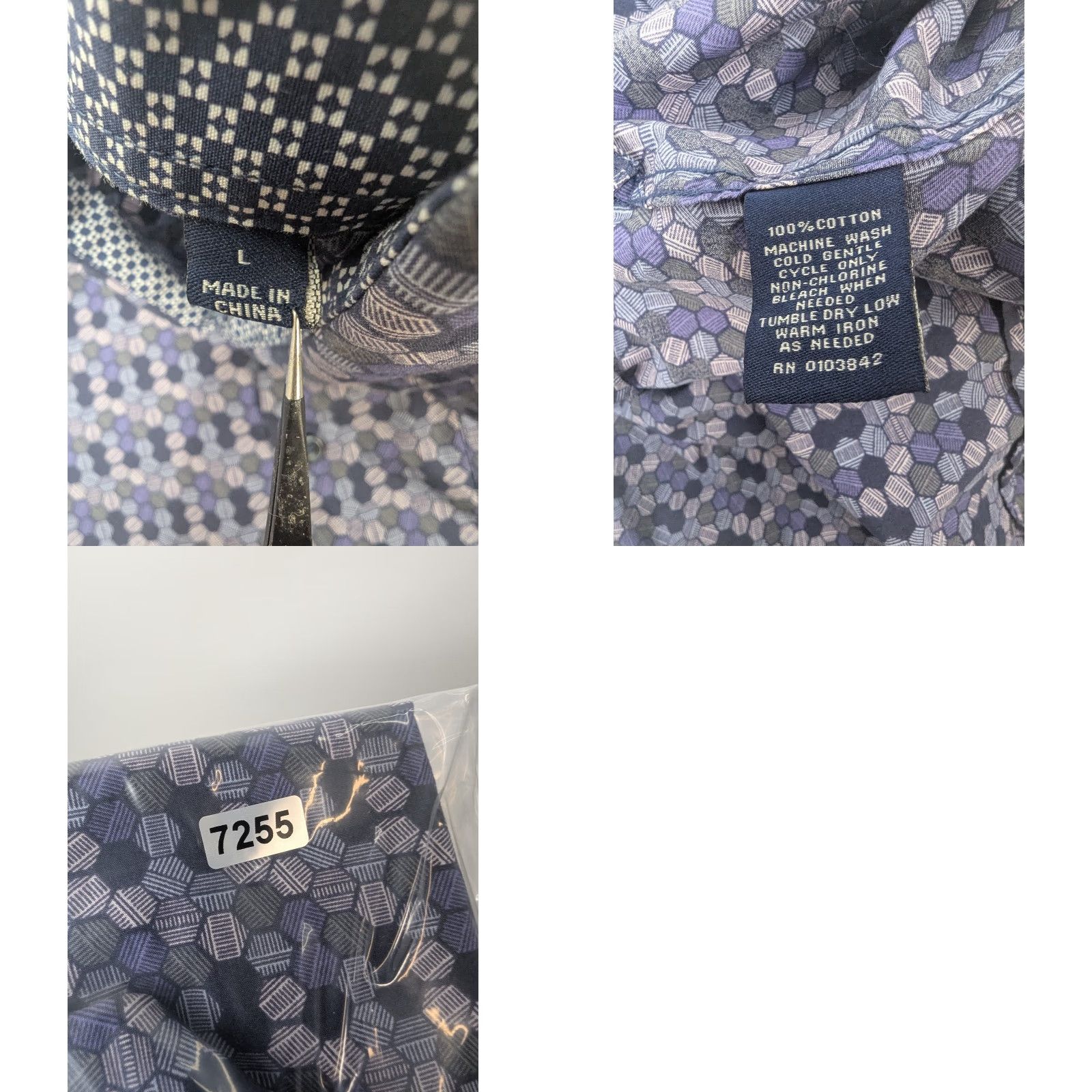 Vintage Toscano Shirt Mens Large Purple Print Short Sleeve Button Down Cotton Hexagon Size US L / EU 52-54 / 3 - 8 Thumbnail
