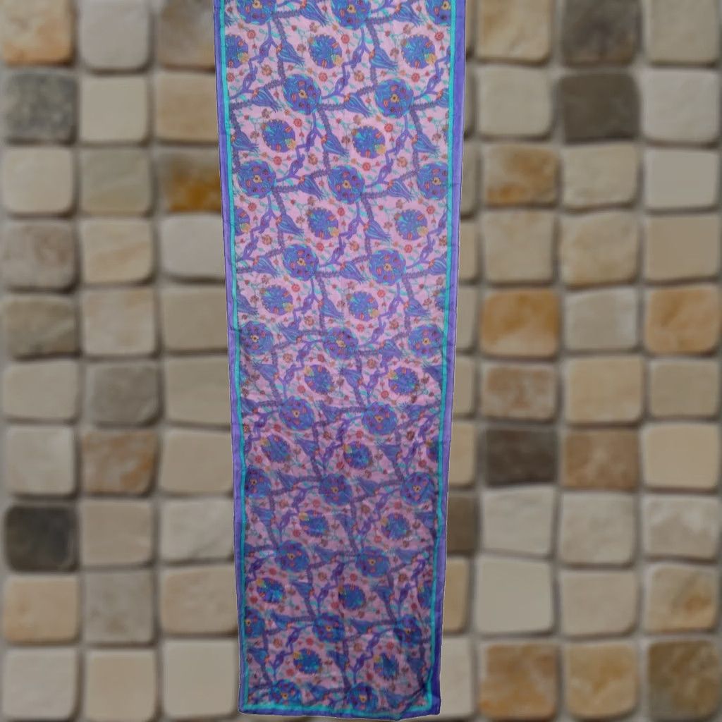 Vintage VINTAGE Scarf Purple Blue Gold Floral Medallion Rectangle Distressed Silk 18.5x67" READ Womens Size ONE SIZE - 1 Thumbnail