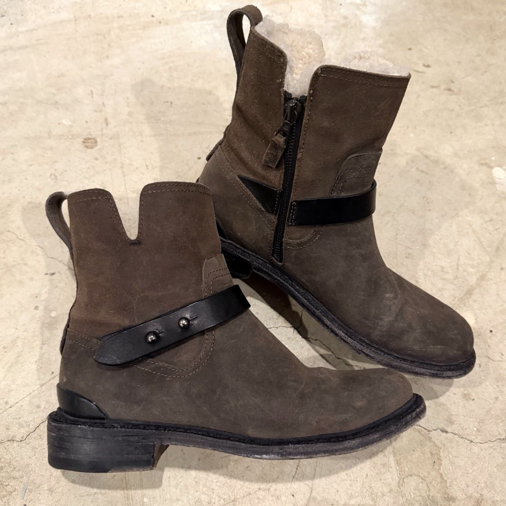 Rag & Bone Rag & Bone Ashford Ankle Moto Booties Sherpa Lined Size 37.5 (US 7.5) Brown Boots Women Leather Flat Heel Size US 8 / IT 38 - 2 Thumbnail