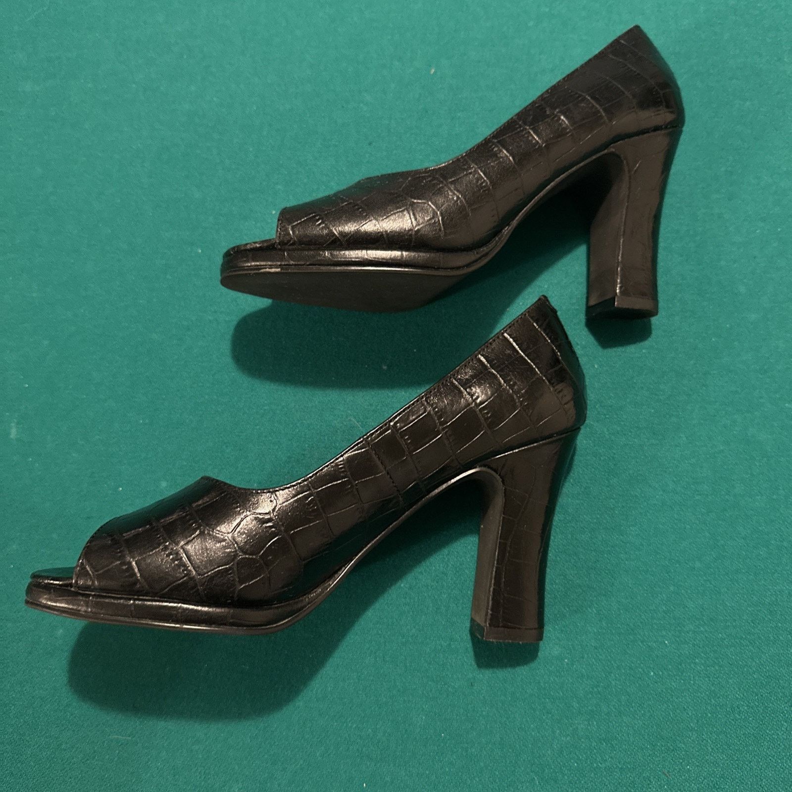Other Amanda Smith Black Croc Embossed Peep Toe Heels Size 8M Size US 8 / IT 38 - 4 Thumbnail