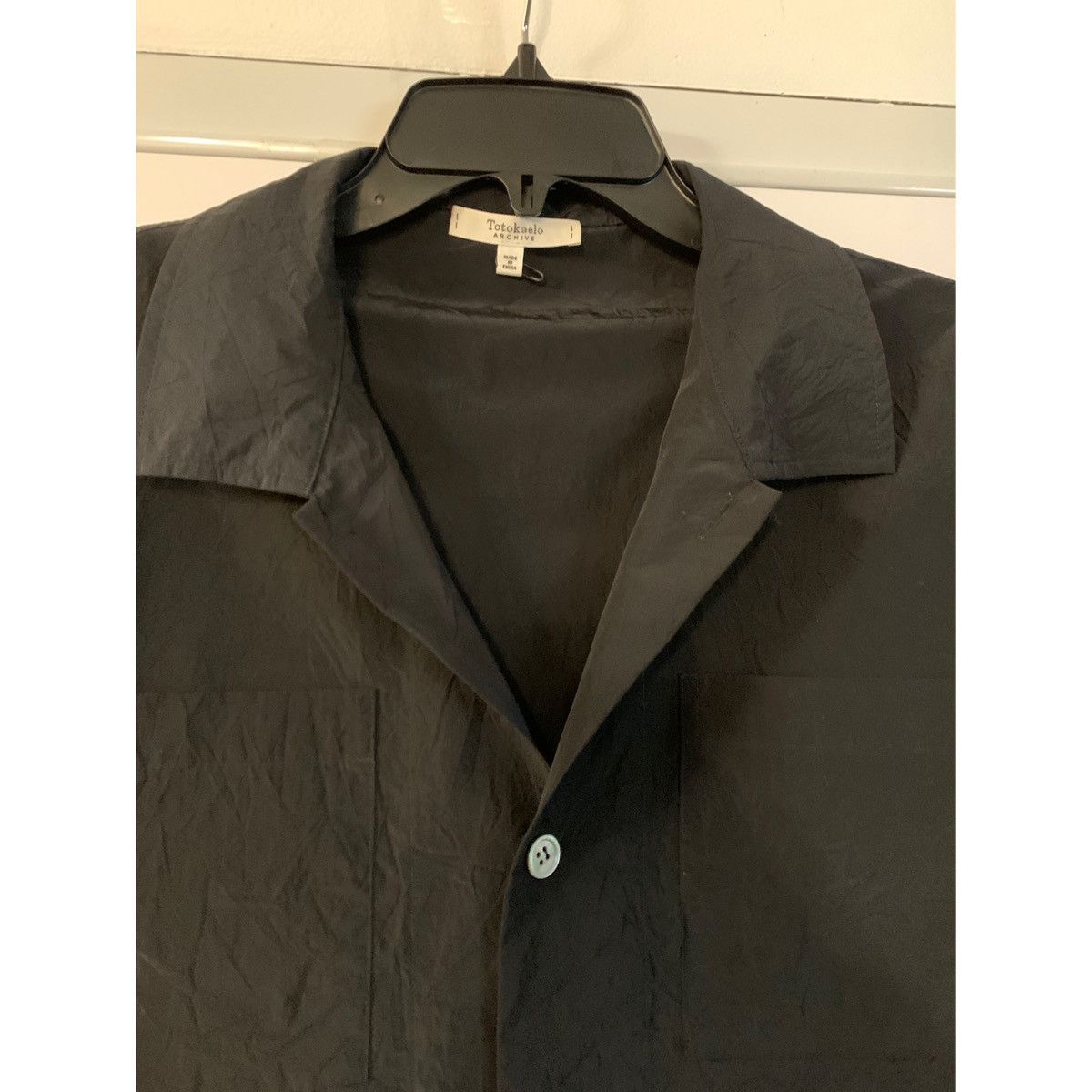 image of Totokaelo Archive Black Crinkle Japanese Nylon Shirt, Men's (Size Medium)