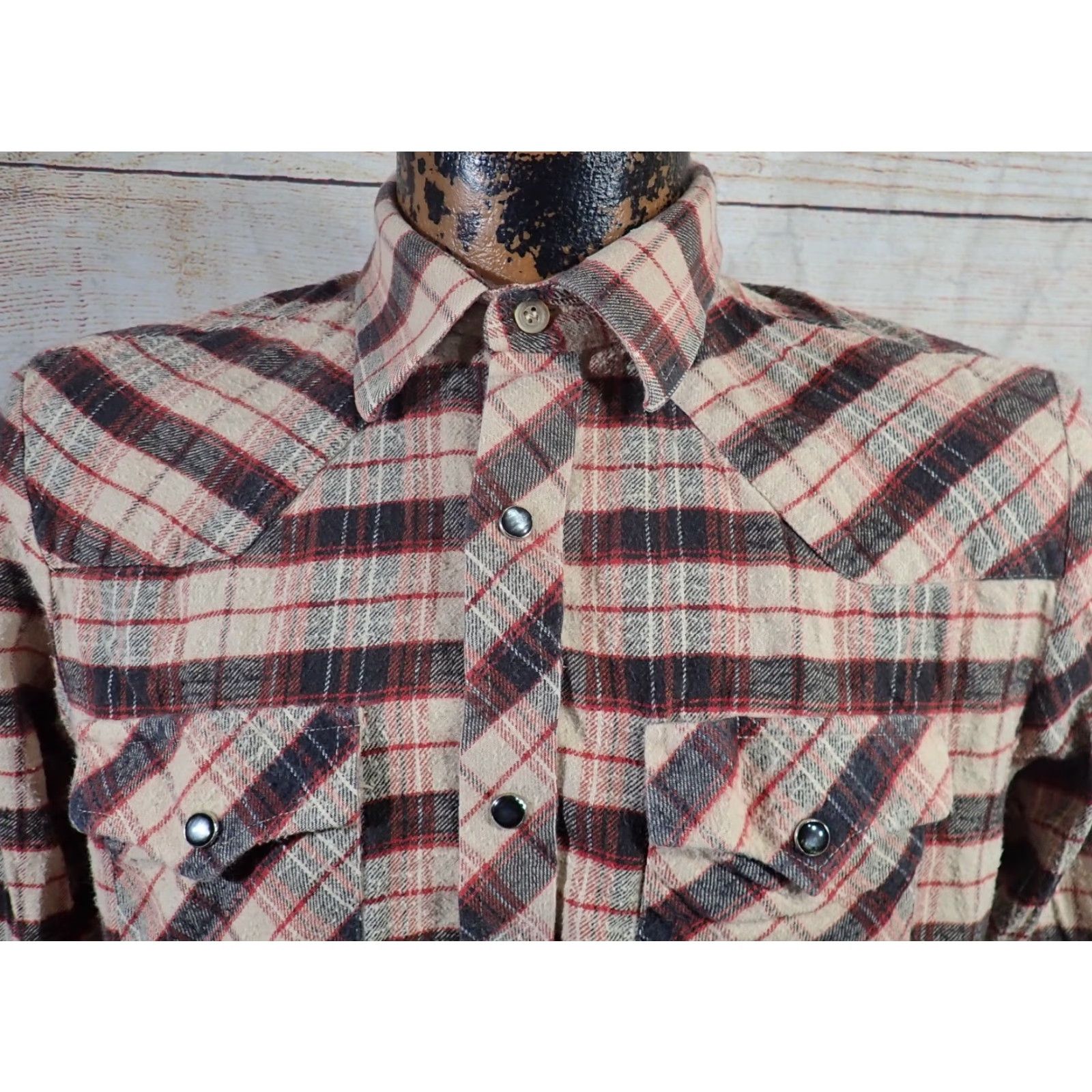 Vintage VINTAGE Roebuck Western Shirt Flannel Pearl Snap Black Tan Red Plaid Adult Small 80s 90s Casual Mens Size US S / EU 44-46 / 1 - 2 Thumbnail