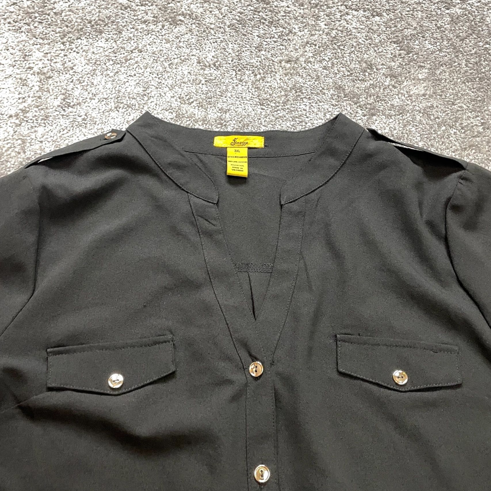 Vintage Finesse Blouse Button Shirt Womens 3XL Black Long Sleeve Polyester Top Ladies Size XXL / US 16-18 / IT 52-54 - 4 Thumbnail