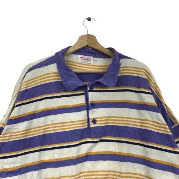 United Colors Of Benetton Vtg UNITED COLORS BENETTON Striped Henley Sweatshirt Sweater Size XL / US 12-14 / IT 48-50 - 3 Thumbnail