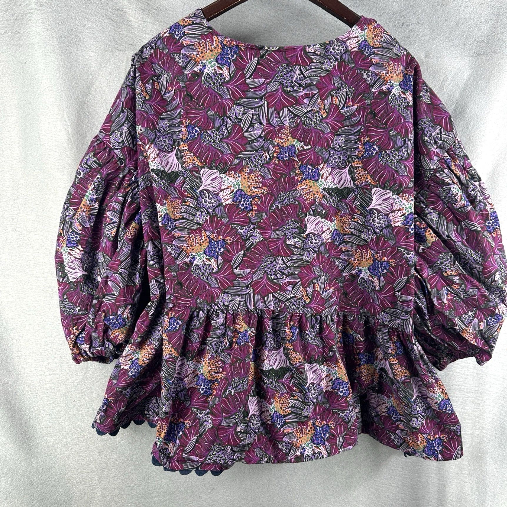 Vintage Kika Vargas Blouse Womens Plus 3X Purple Coral Reef Wrap Floral Puff Sleeve V-Neck Tie 3X Womens Blouse (Shirt) - Polo? Size XXL / US 16-18 / IT 52-54 - 7 Thumbnail