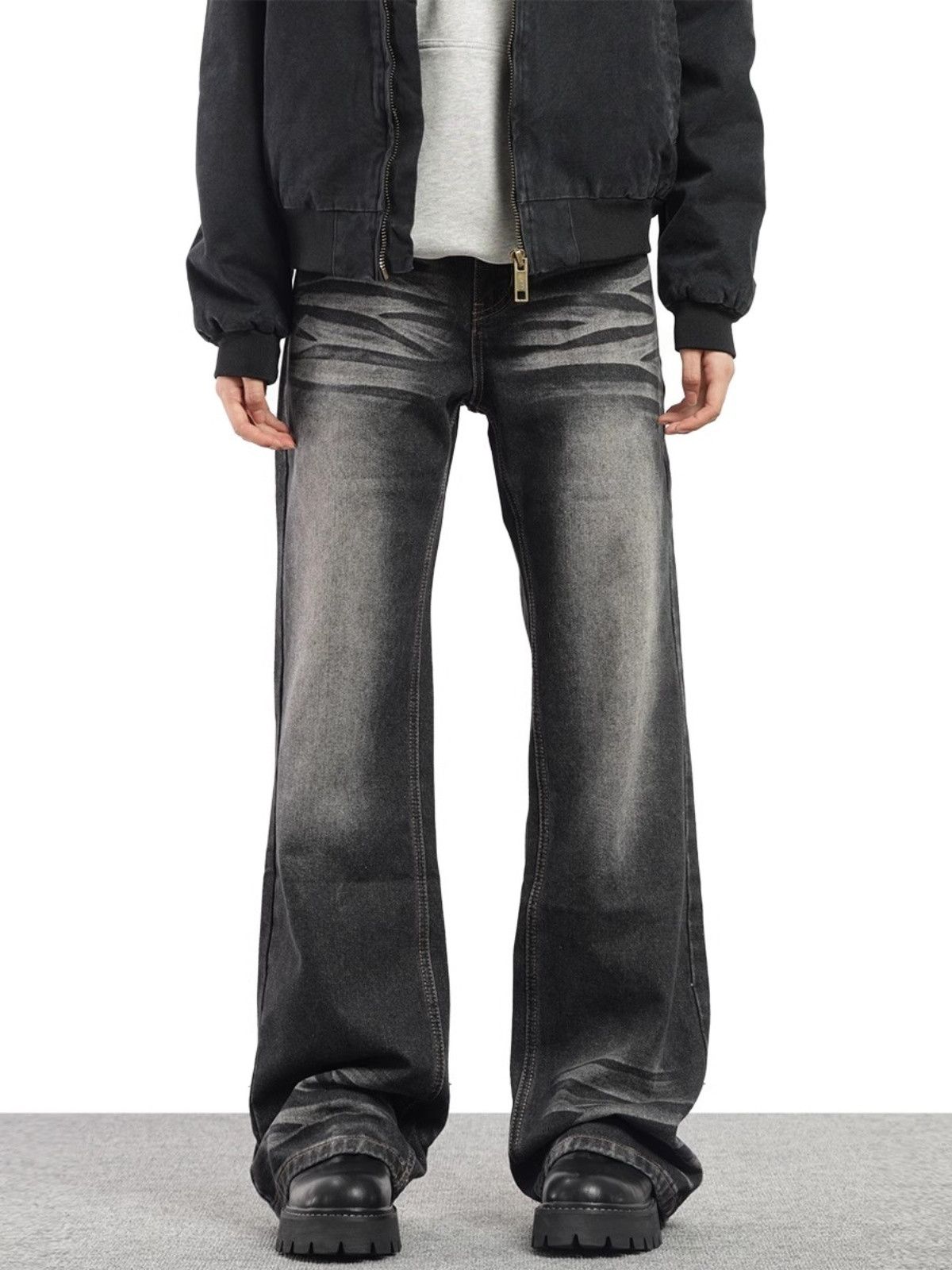 image of Retro Washed Cat Whisker White Jeans in Black, Men's (Size 32)