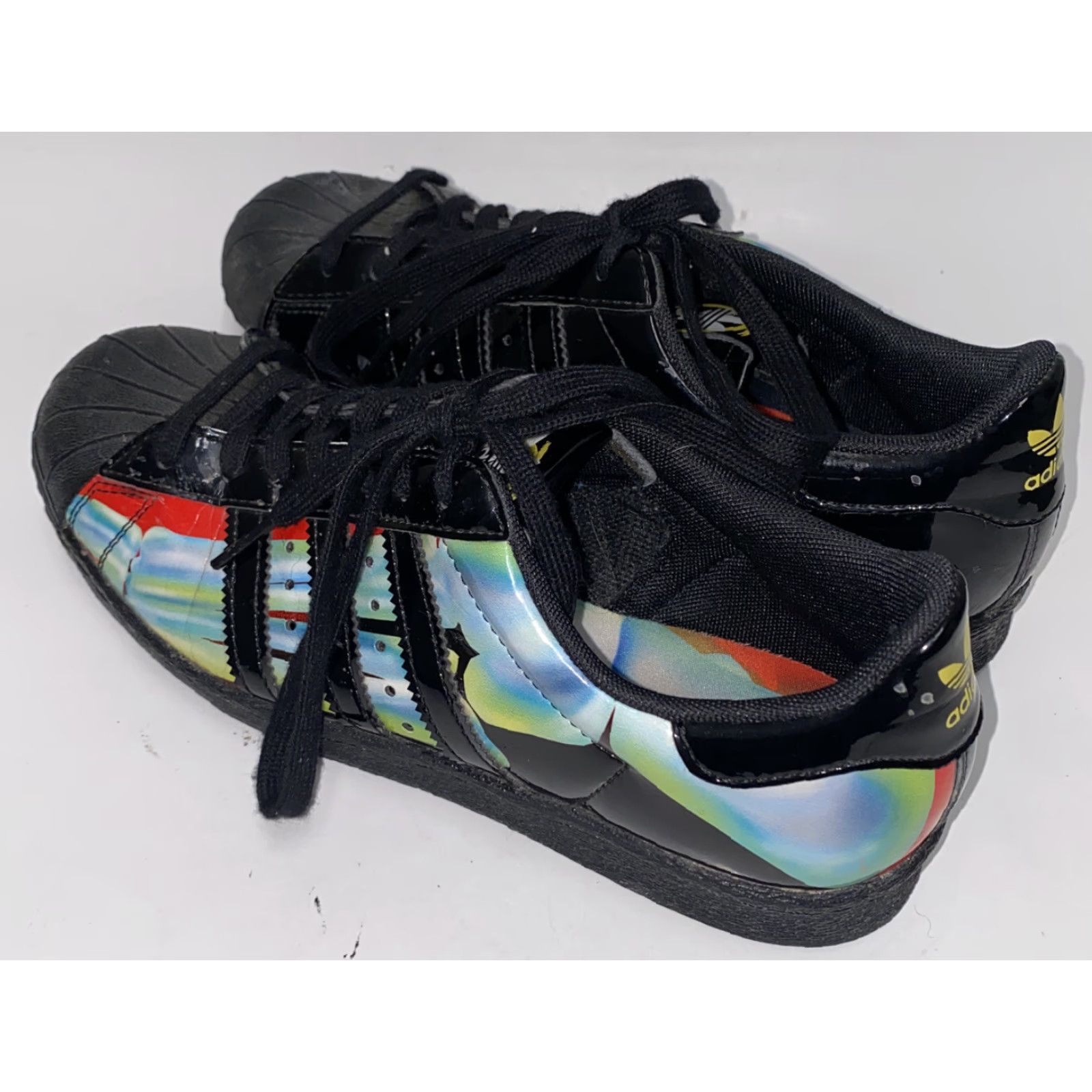 Adidas Adidas Women's Black Leather Sneakers, Lace Up, Casual, Size 6.5 (UK 5), Low Top, Athletic Size US 5 / IT 35 - 2 Thumbnail