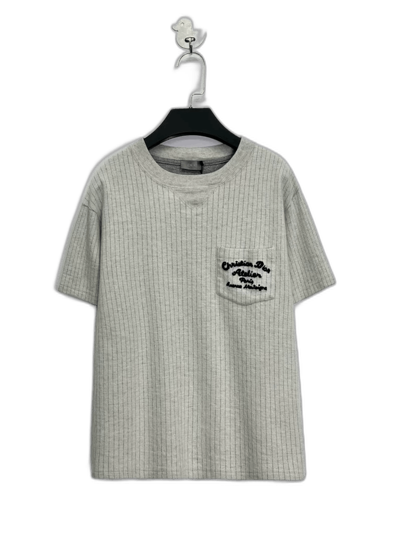 Dior Gray Pocket Embroidered Logo Wool Tee-2505