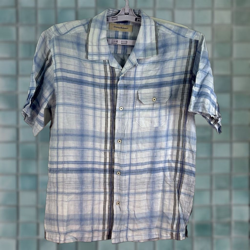 Tommy Bahama Tommy Bahama Shirt Adult M Blue Linen Plaid Button-Up Short Sleeve Beach Classic Mens Size US M / EU 48-50 / 2 - 1 Thumbnail