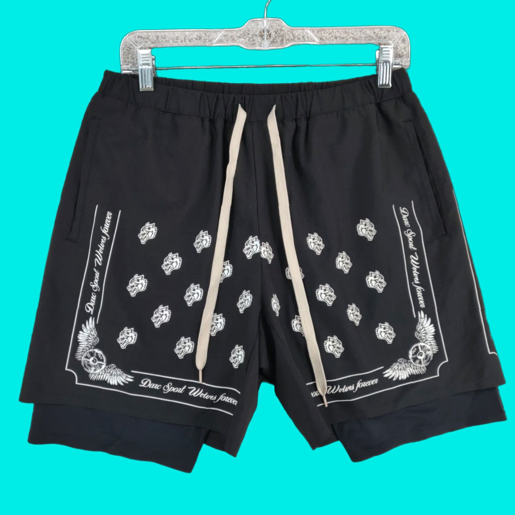 Darc Sport Shorts Adult Mens Large L Black Lined Wolves Limited Edition Gym