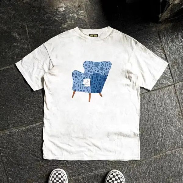 Japanese Brand Kubota x moto White cotton t-shirt with retro chair pattern Size US M / EU 48-50 / 2 - 5 Thumbnail