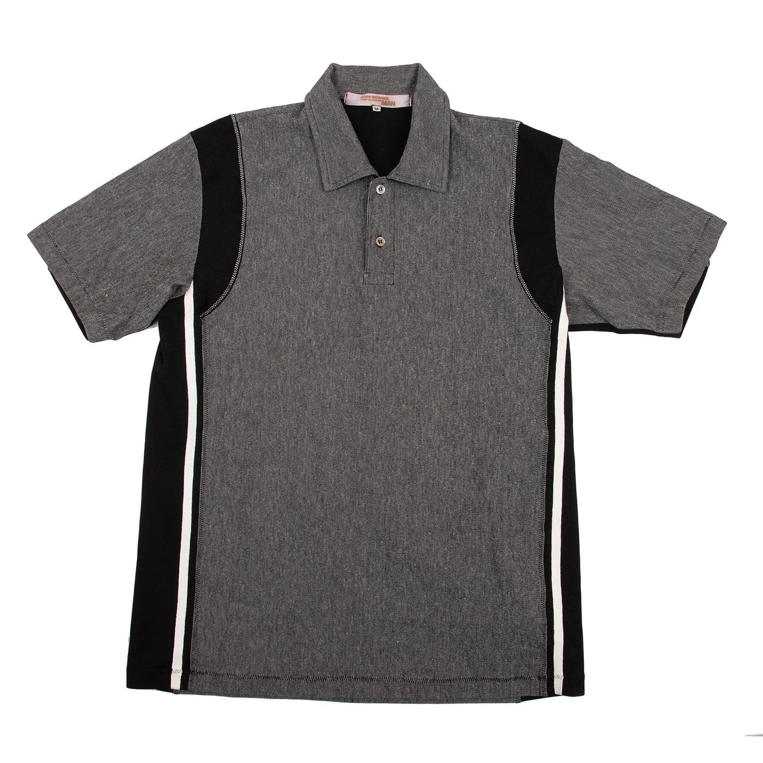 Dyed Tape Detail Polo Shirt in Gray and Black Size M