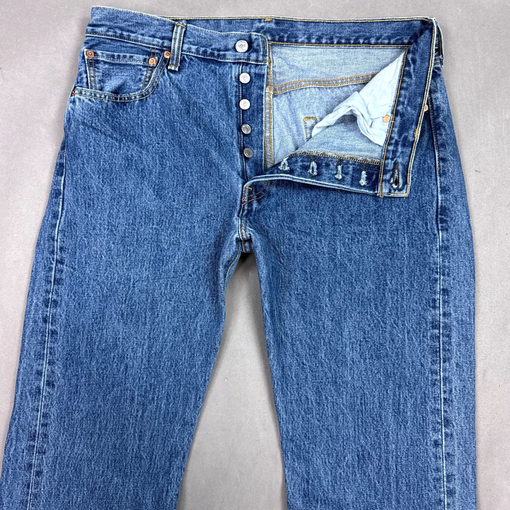 Levi's Levi's 501 Jeans Men 34x30 Blue Button Fly Denim Pants Cropped Distress (Tag34x36) Size US 34 / EU 50 - 2 Thumbnail