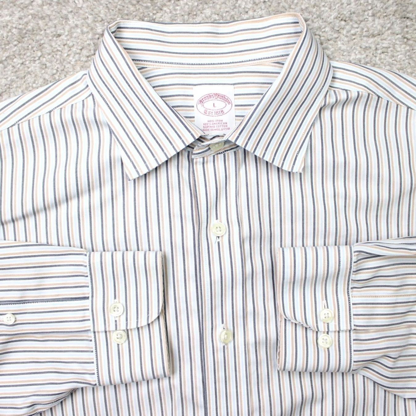 Brooks Brothers Brooks Brothers Shirt Mens Large Brown/White Non-Iron Supima Cotton Long Sleeve Button-Up Casual Formal Business Workwear Length: Long Sleeve? Size US L / EU 52-54 / 3 - 2 Thumbnail
