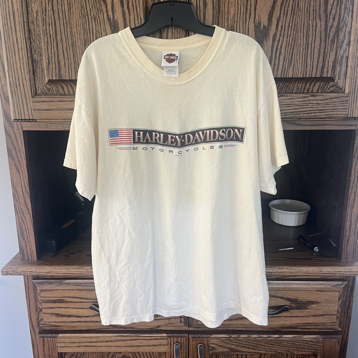 Harley Davidson Vintage 2002 Cream Logo T Shirt Gainesville Florida Size US L / EU 52-54 / 3 - 1 Thumbnail