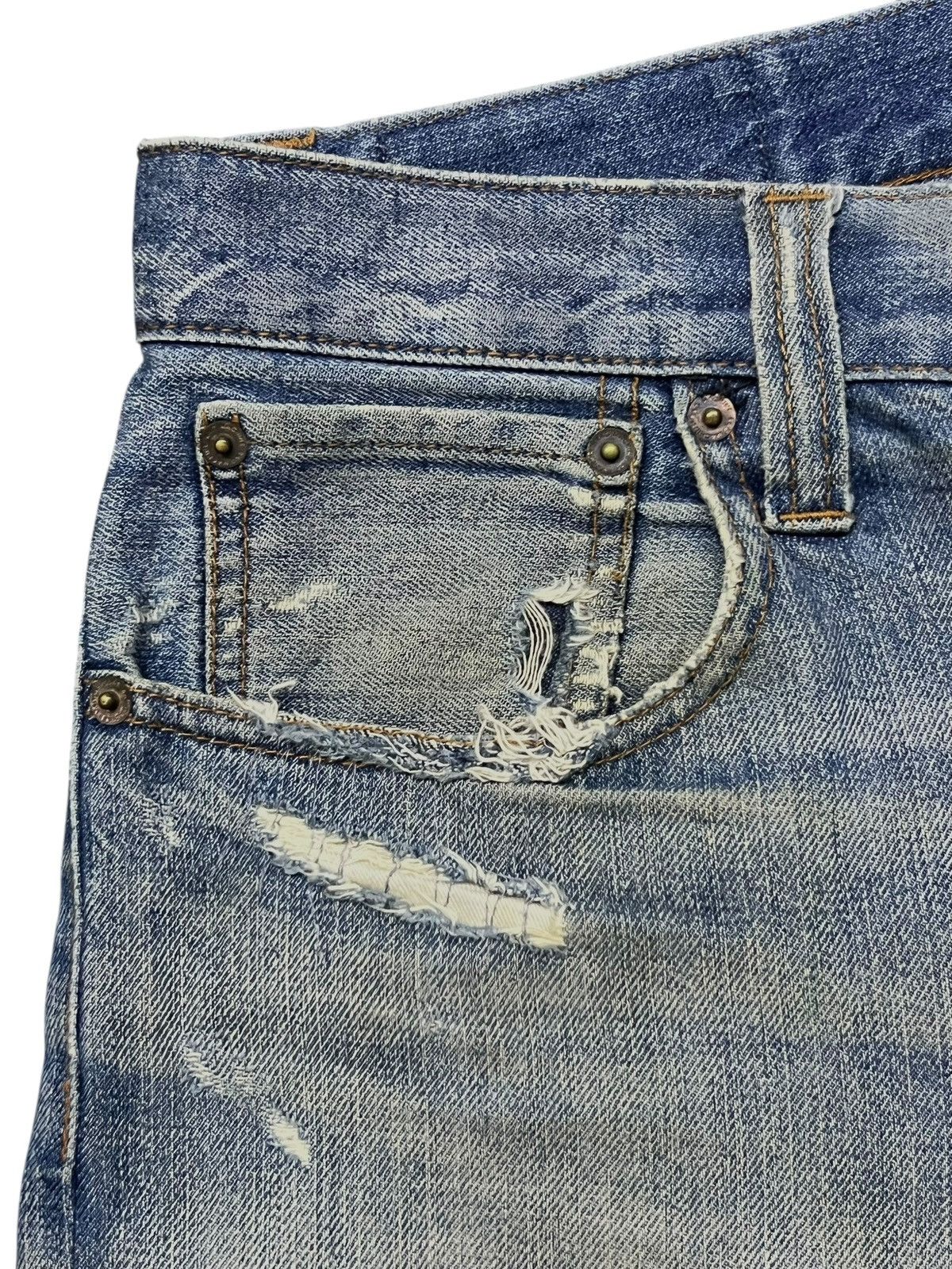 Japanese Brand Vintage Rag Machine - Faded Wash, Distressed Slim Denim Size US 33 - 8 Thumbnail