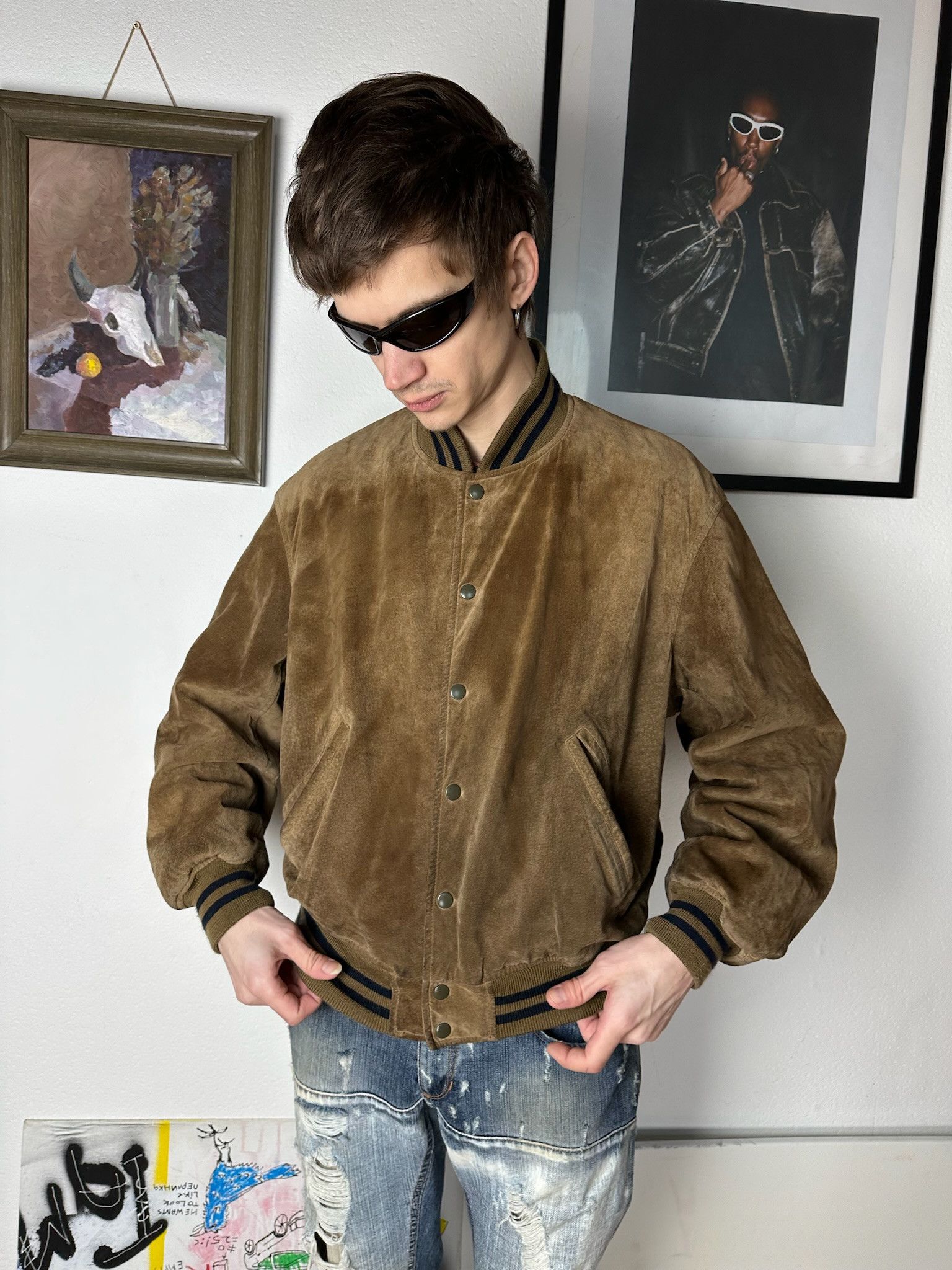 PERSON'S Vintage Person's suede leather Varsity Jacket Size US L / EU 52-54 / 3 - 9 Thumbnail
